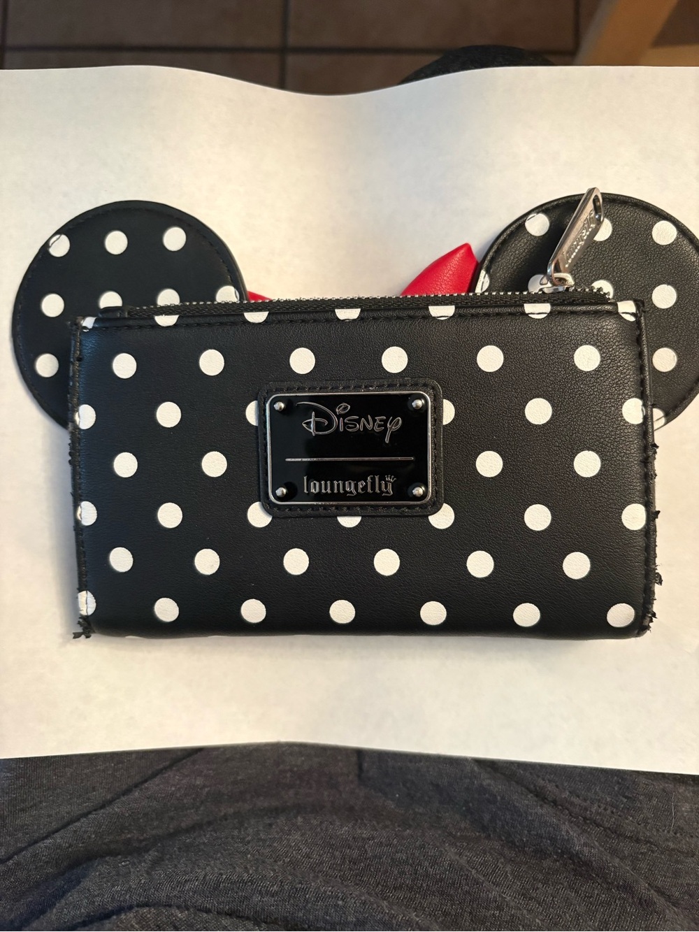 Loungefly Black & White Polka Dot Minnie Wallet with Red Bow Accent
